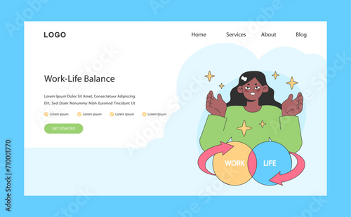 Work-Life balance web or landing. Harmonizing career and personal life for holistic body and mind harmony. Prioritizing well-being alongside professional duties. Flat vector illustration.