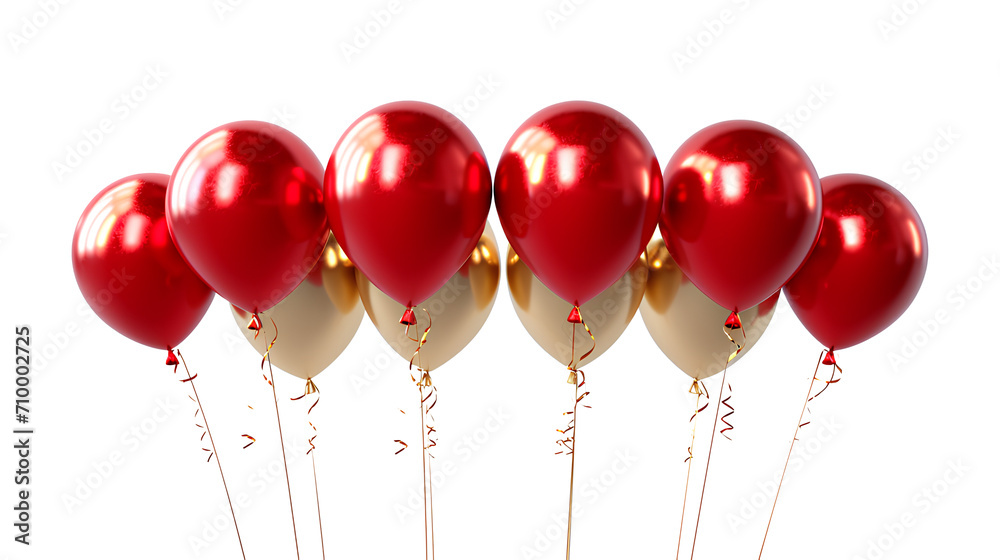 Red golden foil balloons isolated on a white background, Valentine's Day Concept Red golden foil balloons isolated on a white background, Valentine's Day Concept