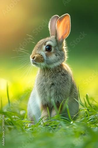 Cute Wild Bunny in Grass, Soft Natural Light, Perfect for Spring and Easter Themes