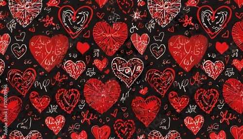 seamless pattern valentines doodles love amore scribbles hearts stars lettering in red and black repeating hand drawn background sketches of love symbols photo
