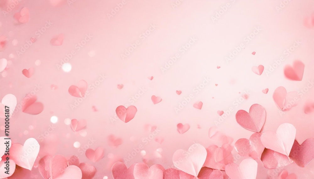paper pink hearts fly on soft pink color background border copy space valentine day concept for design