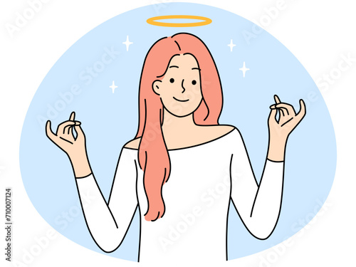 Smiling woman with halo above head