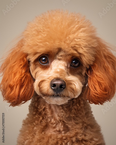 a poodle dog against a gray background