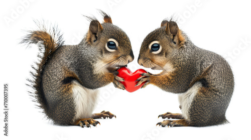 Whiskered Whispers of Love Squirrels Sharing a Heart isolated on a transparent background