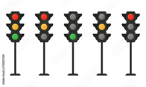 Street traffic light icon with three aspects. Vector illustration.