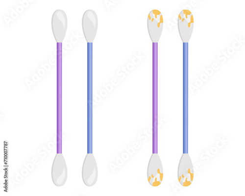 Cotton buds are clean and dirty. Hygiene and ear cleaning. Vector illustration.
