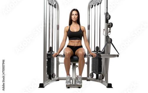 Young woman doing leg exercises with a resistance isolated on transparent background.