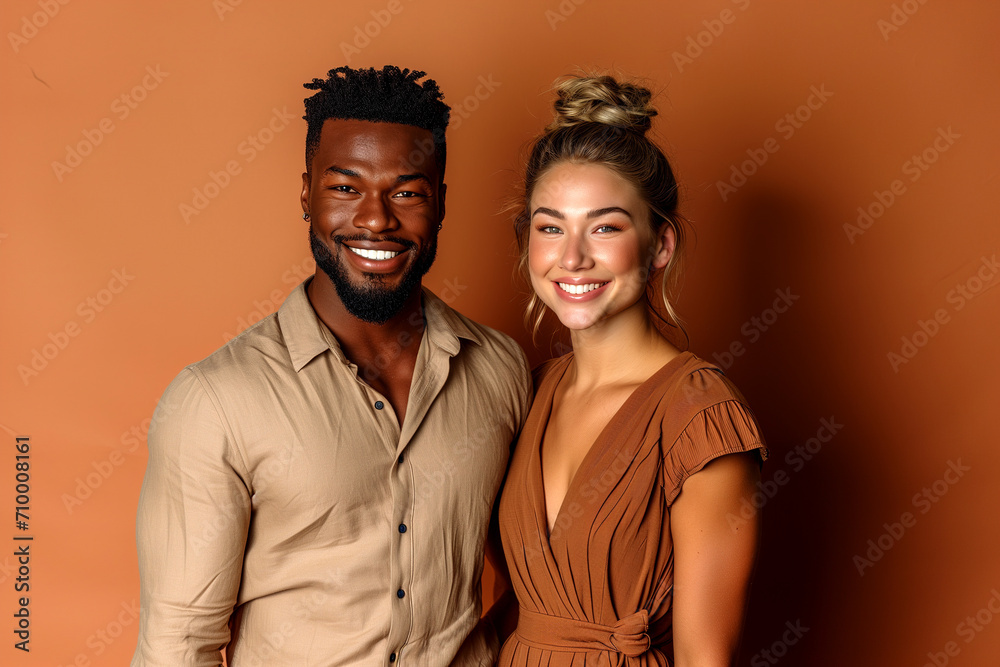 Smiling Couple in Coordinated Brown Attire