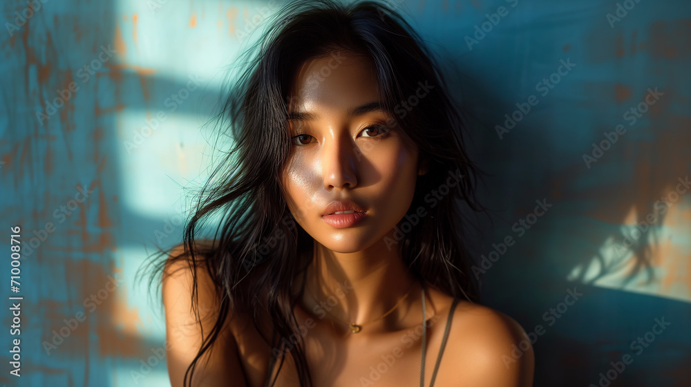 Beauty of Asian women on light and shadow background Beauty of Asian women on light and shadow background