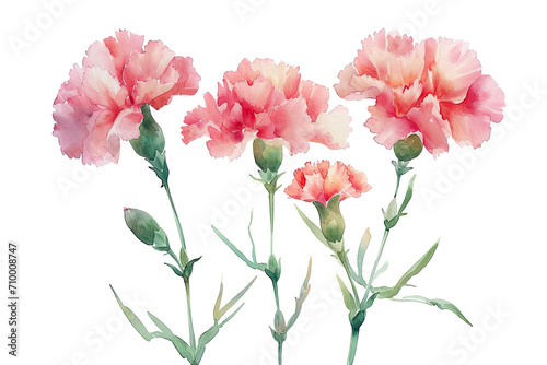 Fototapeta Naklejka Na Ścianę i Meble -  Watercolor-style painting of carnation flowers against a white backdrop
