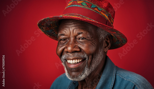 portrait of a funny , happy senior old man close-up , elderly man, grandpa portrait ,black man looking at camera