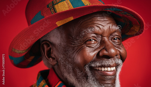 portrait of a funny , happy senior old man close-up , elderly man, grandpa portrait ,black man looking at camera