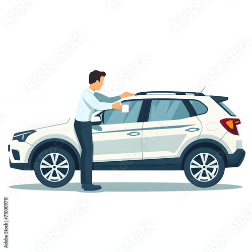 Person inspecting the exterior of a new car isolated on white background, flat design, png  © Pixel Prophet