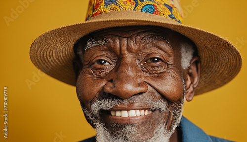 portrait of a funny , happy senior old man close-up , elderly man, grandpa portrait ,black man looking at camera