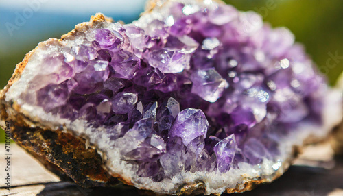 Macro photo of purple amethyst geode gemstone