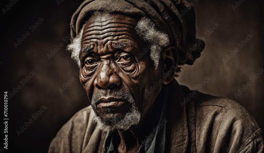 poor homeless man portrait, man with a sad look	