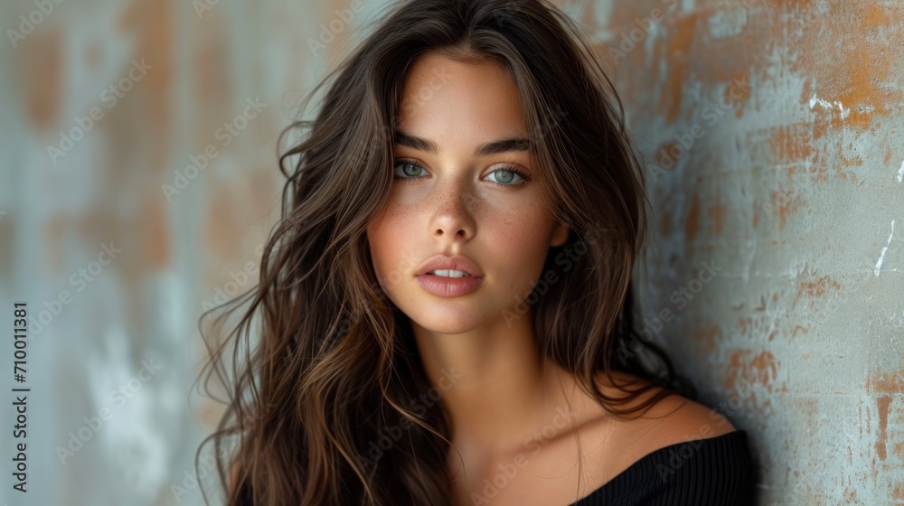Portrait of a beautiful young brunette woman with long hair. Portrait of a beautiful young brunette woman with long hair.
