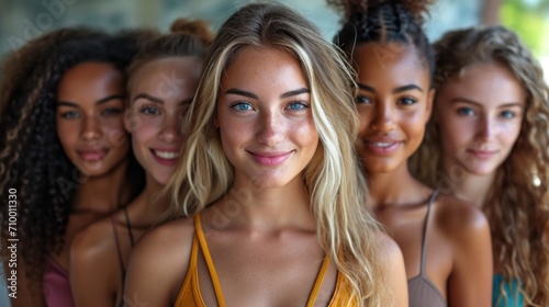 Portrait of a group of beautiful young women smiling at the camera