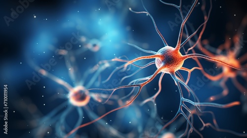 Detailed illustration of human brain and neuron cells with scientific conceptual background