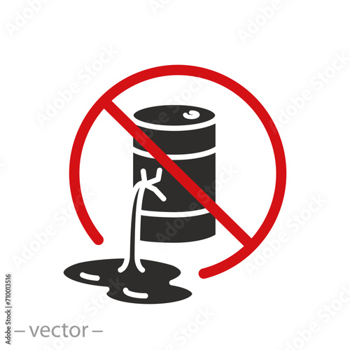 forbidden fuel leak or spill icon, stop oil barrel crash, ban pollution environment oil products, flat symbol on white background - vector illustration