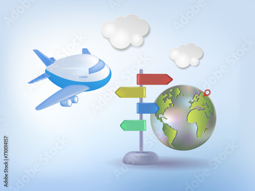 A pole with a direction indicator, tourist trips around the world.
 3d vector image.