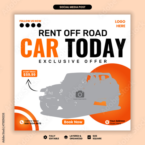 Car Rental Social Media Post for Online Marketing Promotion Banner, Story and Web Internet Ads Flyer