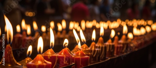 Colombian tradition of candlelighting on Candle Day with focused candles. photo