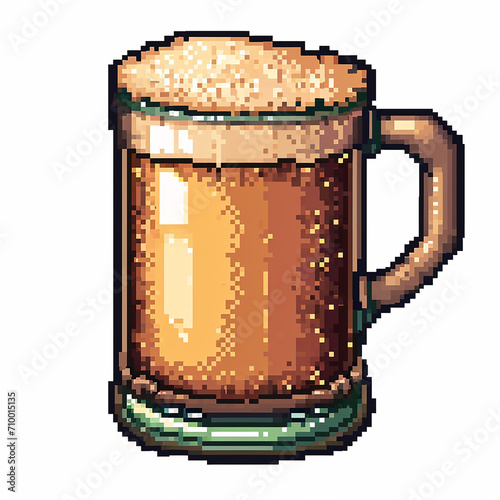 Pixelated game art of a ale mug full of beer against a white background photo