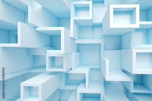 Abstract Geometric Blue Squares in 3D Space