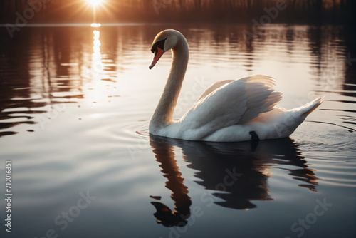 Swan on water  cinematic light