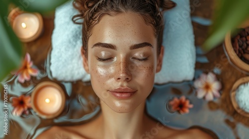 Woman in beauty center performing facial treatment. Generative AI.