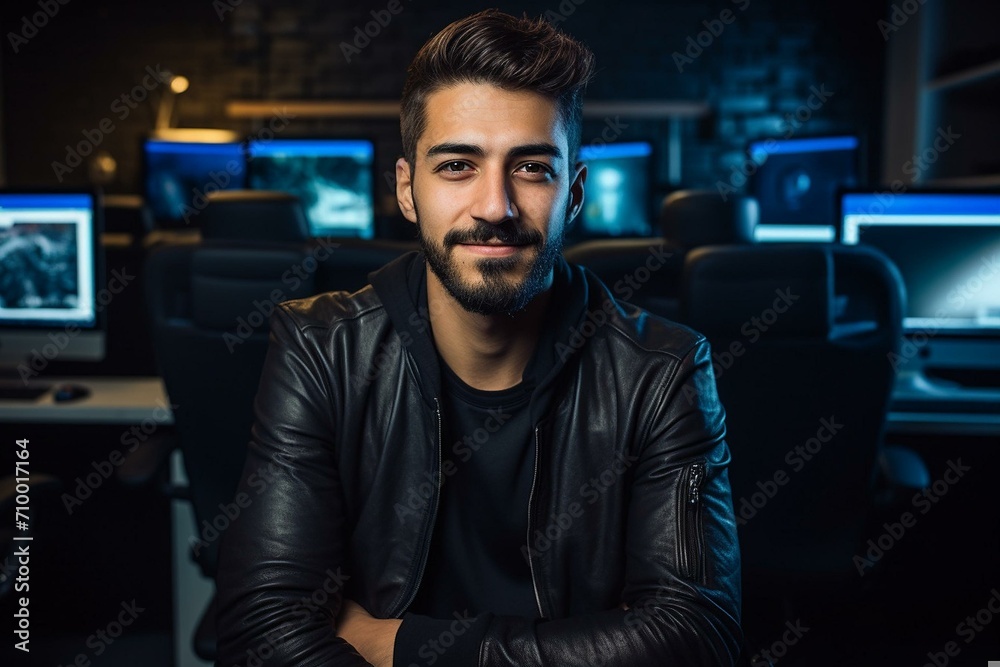 Confident Entrepreneur in a High-Tech Workspace Confident Entrepreneur in a High-Tech Workspace