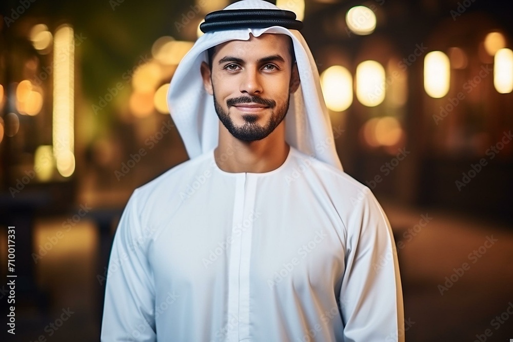 Fototapeta premium Elegant Portrait of a Man in Traditional Arab Attire