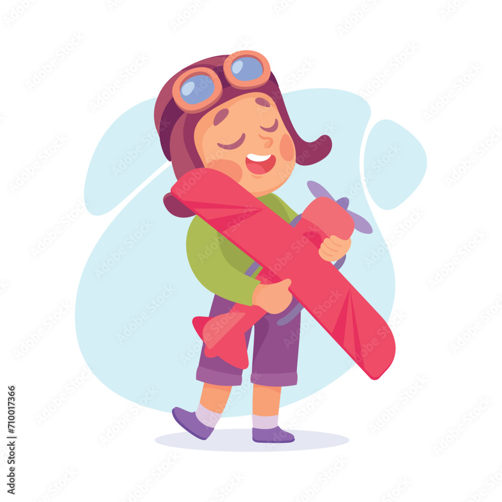 Joyful Boy Dream of Flying Play Plane Toy Vector Illustration Joyful Boy Dream of Flying Play Plane Toy Vector Illustration
