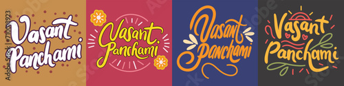 Collection of text banners Vasant Panchami. Handwriting Holiday banners set Vasant Panchami. Hand drawn vector art.