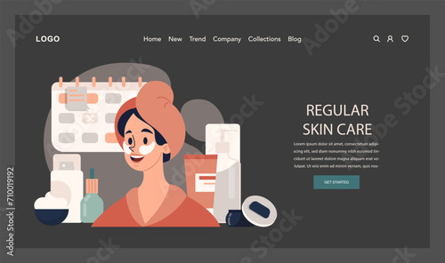 Acne treatment web banner or landing page dark or night mode. Dermatology and cosmetology diagnosis. Healthy facial skin tips. Blackheads and pimples treatment process. Flat vector illustration