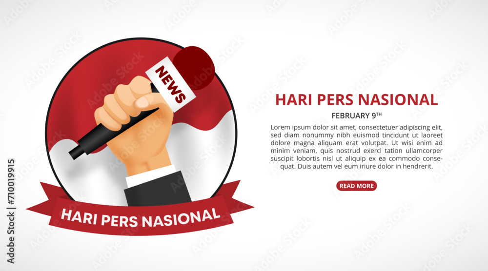 Hari Pers Nasional or Indonesia National Press Day background with a hand and microphone