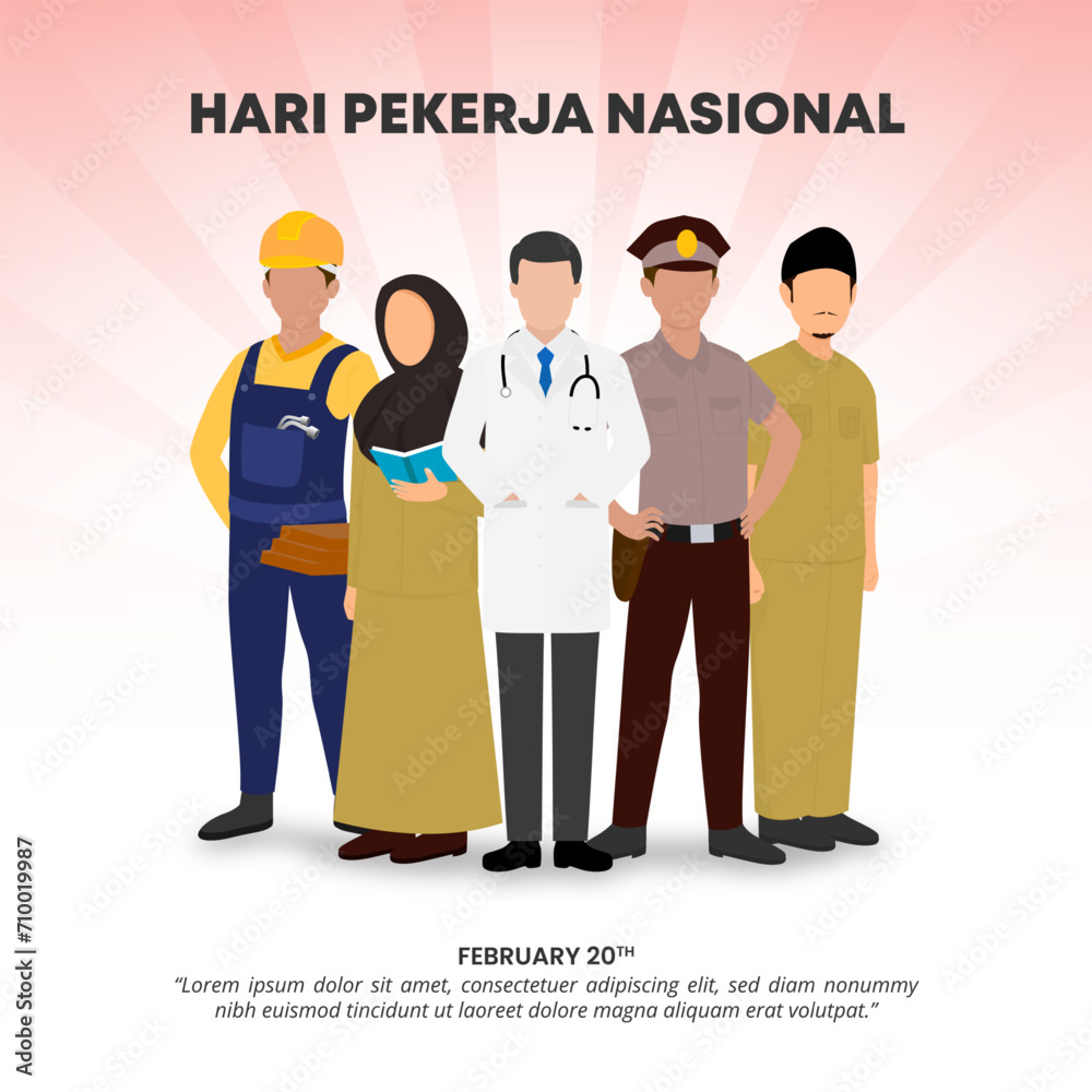 Square Hari Pekerja Nasional or Indonesia Labor Day background with national workers