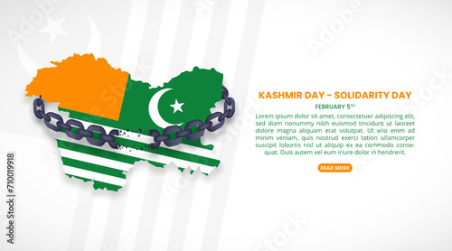 Kashmir Day Solidarity Day background with a flag map and broken chain