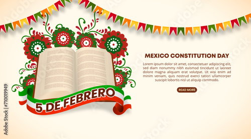 Dia de la constitucion de Mexico or Mexico Constitution Day background with the Mexican constitution and ornaments
