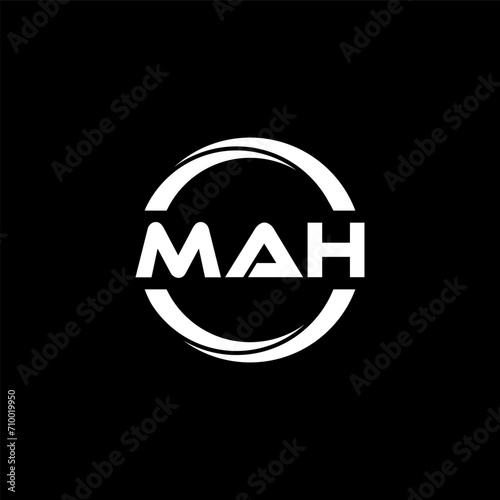 MAH letter logo design with black background in illustrator, cube logo, vector logo, modern alphabet font overlap style. calligraphy designs for logo, Poster, Invitation, etc.