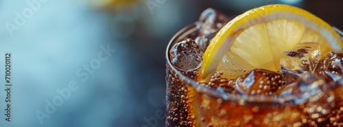 carbonated drink with lemon close-up Generative AI