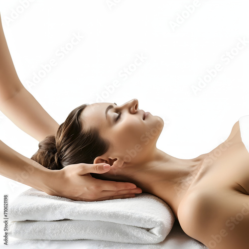 Individual enjoying a relaxing massage isolated on white background, photo, png 