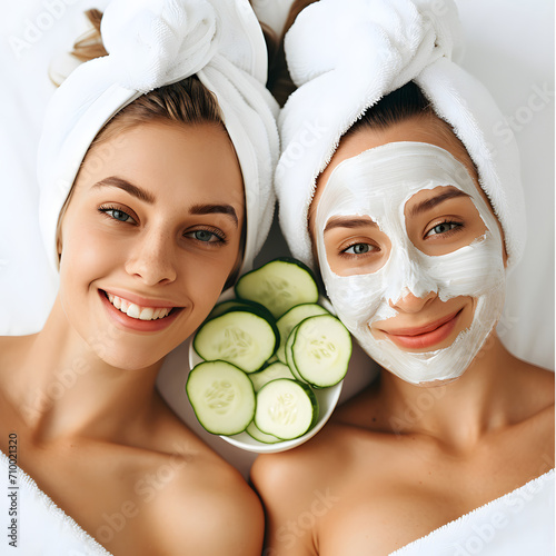 Friends having a spa day together isolated on white background, png
 photo