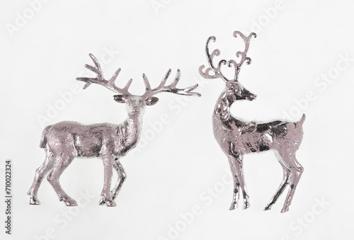 decorative silver christmas deer isolated on white background © serikbaib