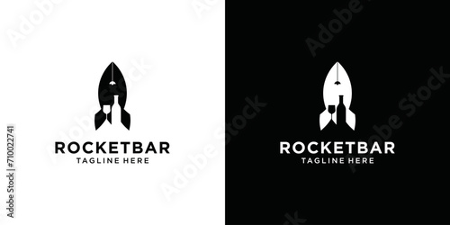 negative space logo design of drink bottles and glasses in rocket design. design for bar photo