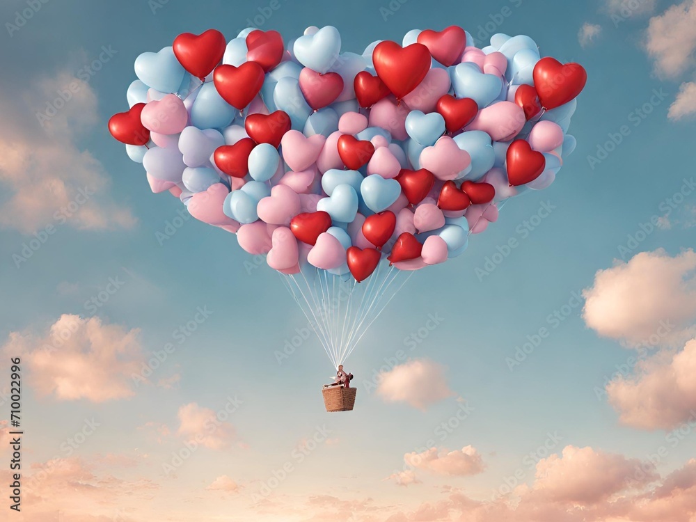 Valentine celebrations, Valentine Ballons, February festival, heart-shaped valentine ballons festival on blue sky Valentine celebrations, Valentine Ballons, February festival, heart-shaped valentine ballons festival on blue sky