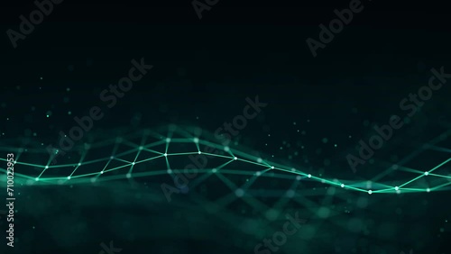 Abstract green technology wave with dots and lines. Flow of particles. Big data transfer visualization. 3d rendering. photo