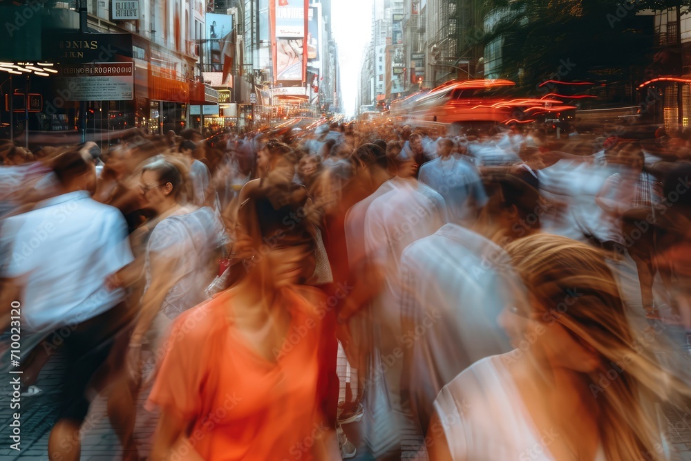 artistic crowd of people on the street using a low shutter speed. Movement of People, Rush hour pedestrian traffic, Blur crowd walk in city street artistic crowd of people on the street using a low shutter speed. Movement of People, Rush hour pedestrian traffic, Blur crowd walk in city street