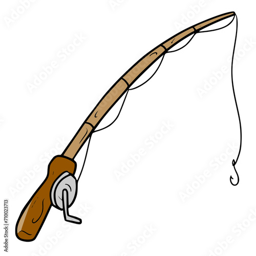 fishing rod illustration hand drawn colored vector drawing